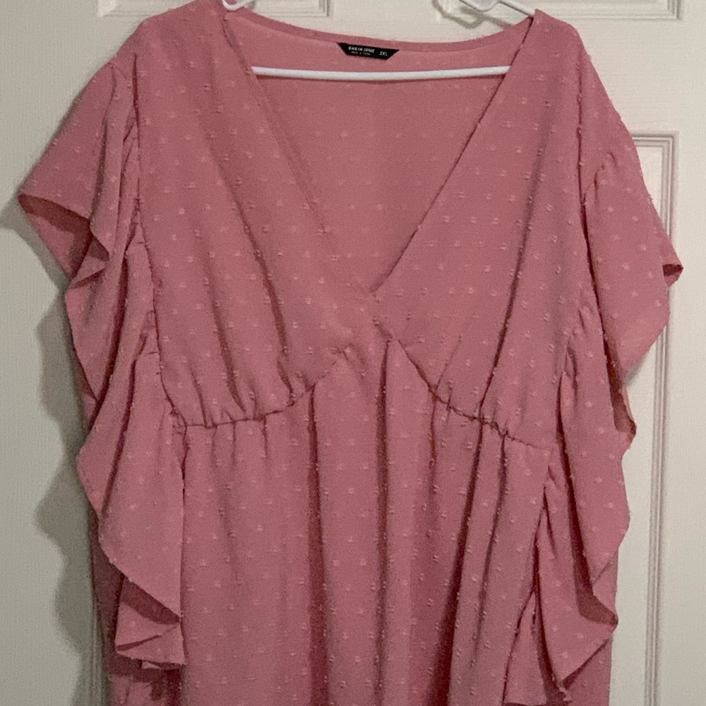 SHEIN Pink Ruffle Sleeve Blouse